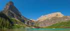 USA-Montana-Glacier National Park Panoramic of mountains and Grinnell Lake in summer Art Print